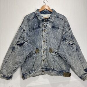 VTG RARE  40s Wild Blues Denim Design  Lined Jacket  Distressed Rivets Acid Wash